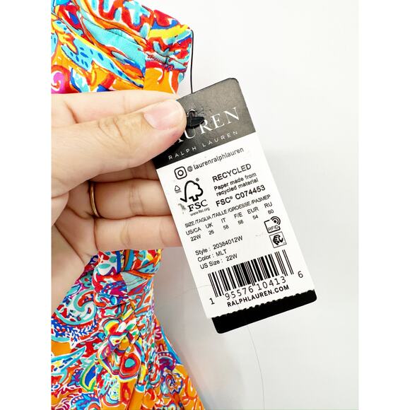 Lauren Ralph Lauren Plus Size Twisted Shirred Skirted Paisley Swimsuit 22W NWT - Picture 8 of 8